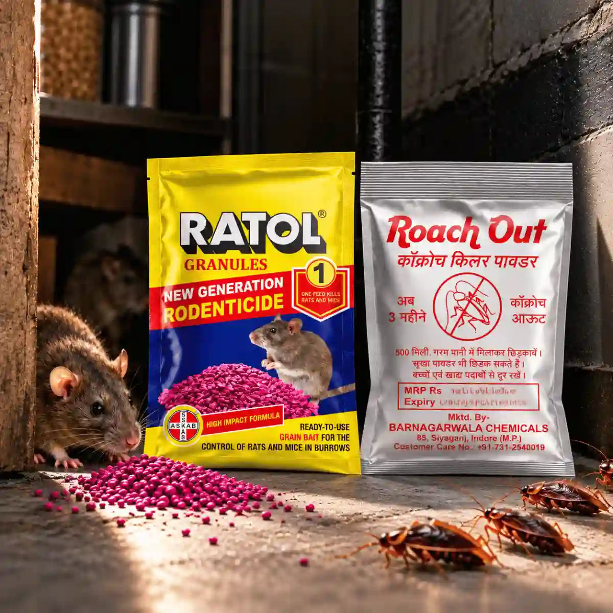 Ratol Granules and Roach Out Cockroach Killer Powder combo pack