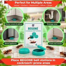 BEGONE cockroach bait station placement in kitchens and hidden areas