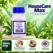 HouseCare Max 100 ml insecticide bottle with ideal application areas for home pest control.