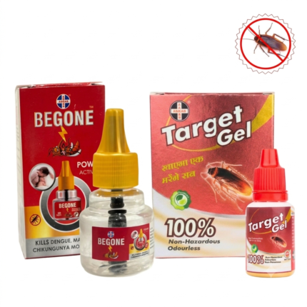Target Gel + Begone Power Active 50 Nights Combo - Complete Cockroach & Mosquito Control Kit for Indian Homes